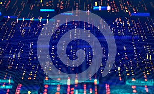 Big data stream. Binary code. Machine learning, artificial intelligence