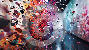 Big data stream exploding with colorful particles flowing in digital space