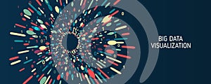 Big data stream futuristic infographics. File structuring, machine learning. Big data visualization. A dynamic array of