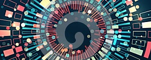 Big data stream futuristic infographics. File structuring, machine learning. Big data visualization. A dynamic array of