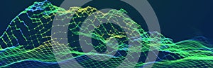 Big data stream. Information technology background. The dynamic wave background consisting of lines. 3d rendering