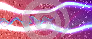 Big Data Stream Vector Background. Cyber Equalizer Slide. Tech Neon Abstract Minimal Layout. Matrix Falling Binary Code. Fractal