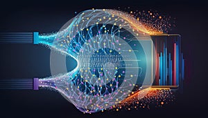 Big data technology and data science. Data scientist querying, analysing and visualizing complex data set on virtual screen. Data