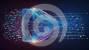 Big data technology and data science. Data scientist querying, analysing and visualizing complex data set on virtual screen. Data
