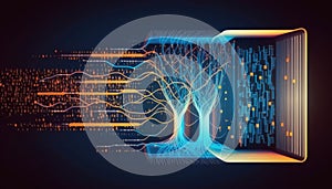 Big data technology and data science. Data scientist querying, analysing and visualizing complex data set on virtual screen. Data