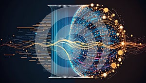 Big data technology and data science. Data scientist querying, analysing and visualizing complex data set on virtual screen. Data
