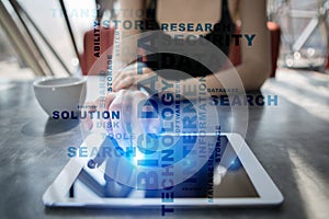 Big data technology and internet concept on the virtual screen. Words cloud.