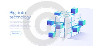 Big data technology in isometric vector illustration. Information storage and analysis system. Digital technology website landing photo