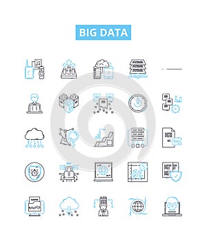 Big data vector line icons set. Hadoop, Analytics, Mining, Machine, Learning, Storage, Infrastructure illustration