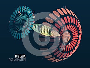 Big data visualization. Abstract background with lines array and binary code. Hemispherical connection structure