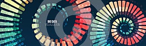 Big data visualization. Abstract background with spiral array and binary code. Connection structure. Wide Data array visual