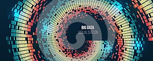 Big data visualization. Abstract background with spiral array and binary code. Connection structure. Wide Data array visual
