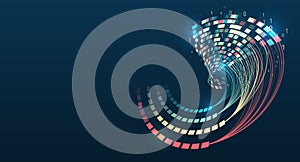 Big data visualization. Abstract stream information with circles array and binary code. Information analytics concept. Filtering