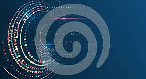 Big data visualization. Abstract stream information with circles array and binary code. Information analytics concept. Filtering