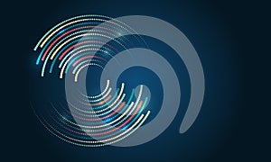 Big data visualization. Abstract stream information with circles array and binary code. Information analytics concept. Filtering