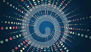 Big data visualization. Abstract stream information with circles array and binary code. Information analytics concept. Filtering