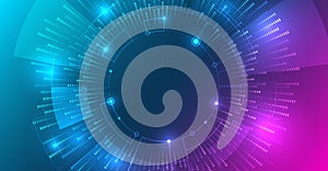 Big data visualization. Abstract stream information with circles array and binary code. Information analytics concept. Filtering