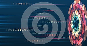 Big data visualization. Abstract stream information with circles array and binary code. Information analytics concept. Filtering