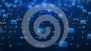 Big data visualization concept. Machine learning algorithms. Analysis of information. Technology data and binary code network