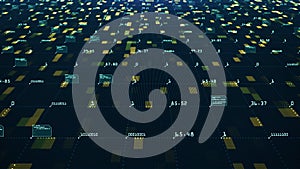 Big data visualization concept. Machine learning algorithms. Analysis of information. Technology data and binary code network