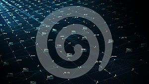 Big data visualization concept. Machine learning algorithms. Analysis of information. Technology data and binary code network