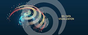 Big data visualization, 3d sphere. A dynamic array of information. Data sorting process. Big data stream futuristic infographics.