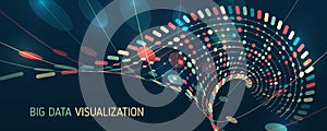 Big data visualization. A dynamic array of information. Data sorting process. Big data stream futuristic infographics. File