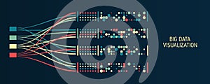 Big data visualization. A dynamic array of information. Data sorting process. Big data stream futuristic infographics. File