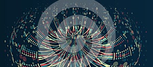 Big data visualization. A dynamic array of information. Data sorting process. Big data stream futuristic infographics. File