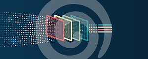 Big data visualization. A dynamic array of information. Data sorting process. Big data stream futuristic infographics. File