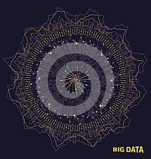 Big Data Visualization. Fractal Elements with Lines and Dots Array. Visual Abstract Structure