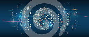 Big data visualization. Futuristic network or business analytics. Structuring the flow of information. Data analytics concept.