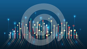 Big data visualization. Futuristic network or business analytics. Structuring the flow of information. Data analytics concept.