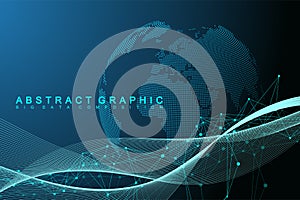Big data visualization. Graphic abstract background communication. Perspective backdrop. Minimal array. Digital data
