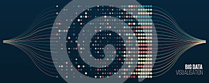 Big data visualization. Information analytics concept. Abstract stream information with ball array and binary code. Filtering