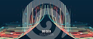 Big data visualization. Information analytics concept. Abstract stream information with ball array and binary code. Filtering