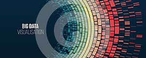 Big data visualization. Information analytics concept. Abstract stream information with circles array and binary code. Filtering