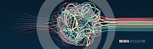 Big data visualization. Information analytics concept. Abstract stream information. Filtering machine algorithms. Sorting binary