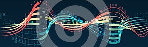 Big data visualization. Information analytics concept. Abstract stream information. Filtering machine algorithms. Sorting binary