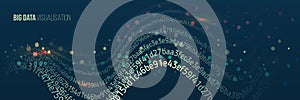 Big data visualization. Information analytics concept. Abstract stream information. Filtering machine algorithms. Sorting binary