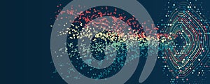 Big data visualization. Information analytics concept. Abstract stream information. Filtering machine algorithms. Sorting binary