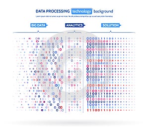 Big data visualization. Information analytics concept. Abstract stream information. Filtering machine algorithms