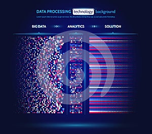 Big data visualization. Information analytics concept. Abstract stream information. Filtering machine algorithms.