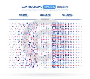 Big data visualization. Information analytics concept. Abstract stream information. Filtering machine algorithms.