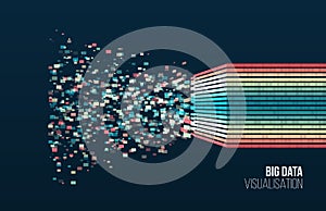 Big data visualization. Information analytics concept. Abstract stream information with square array and binary code. Filtering