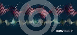 Big data visualization. Information analytics concept. Abstract stream information with waves array, lines binary code. Filtering