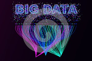 Big data visualization network. Futuristic infographics, 3d wave, virtual flow, digital sound, music. Vector colorful big data.