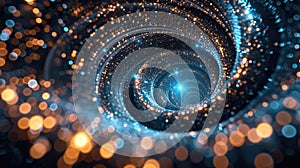 Big data visualization reveals a mesmerizing spinning vortex of light particles, illustrating complex information. Ai Generated