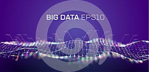 Big data wave background. Particle big data analytic technology background. 3d chart digital technology