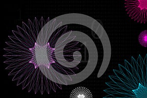 Big data wave visualization, binary code and line wave pattern